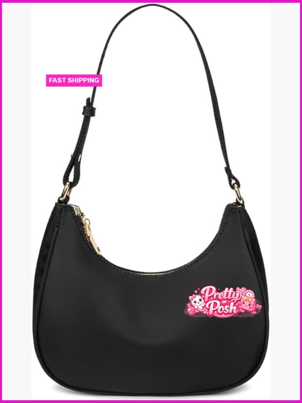 PU Leather Hobo Shoulder Bag with Zipper Closure Adjustable Strap Handbag